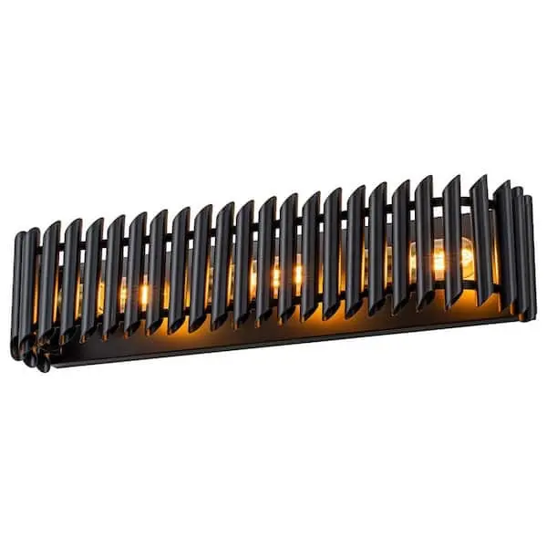 20 in. 3-Light Industrial Matte Black Rectangle Wall Sconce with Pipe Iron Shades for Bedroom, Bathroom
