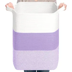 75L Laundry Basket Rectangular Lavender Rope - 16x13x22 Inches - Dirty Clothes and Soft Storage Bin for Blankets, Toys, and  Essentials