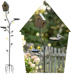 VINGLI 74.8" H Metal Bird Bath with Bird House, Outdoor Bird Bath with Stakes, 3-in-1 Bird Feeder for Patio, Garden, Yard, Lawn