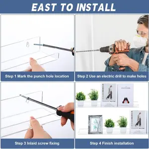 4pcs Transparent Acrylic Record Rack Wall Mounted Nail Polish Storage Rack Magazine Display Shelf Bookshelf Wall Shelf Unit