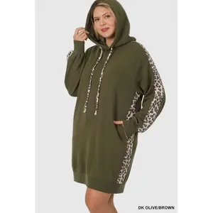 Leopard Hoodie Dress with Regular Sleeve for Women, Summer Casual Wear