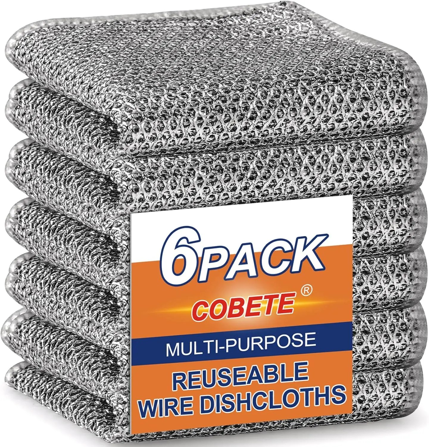 Non Scratch Wire Dishcloth - Double-Layer Wire Design, Multipurpose for Washing Dishes, Cookware, Sinks & Stove Tops, 6 Non Scratch Wire Dishcloths
