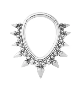 Spike Bead Teardrop Stainless Steel Hinged Segment Ring