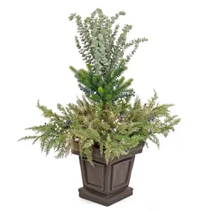 48 in. Pre Lit Cedar and Evergreen Artificial Shrub  with Blue and White Berries, LED Lights