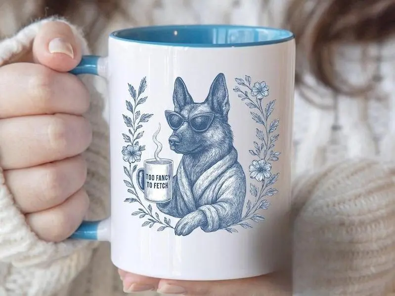 German Shepherd 11oz Accent Mug, Funny German Shepherd Mom Gift, Too Fancy To Fetch Cup, German Shepherd Gifts, Dog Mom Coffee Mug, Toile Dog Mug