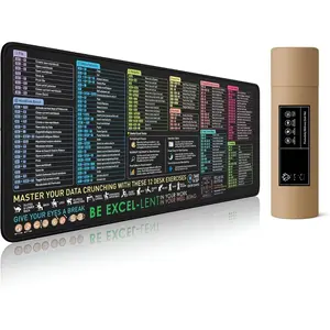 Excel Cheat Sheet Desk Pad - XL 31.5? x 11.8? Extended Large XL - Shortcut Reference | Wellness Tips - Anti-Slip Stitched Edge |  -Ready Mailer Tube Packaging