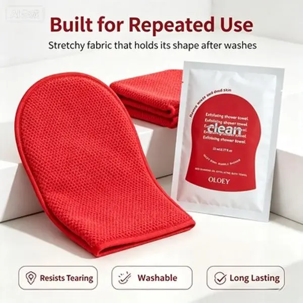 OLOEY Red Diamond Oil Control Exfoliating Bath Towel 5 Pack, Bubble Shower Body Scrub Glove, Removes Waste Dead Skin for Full Body Deep Cleansing