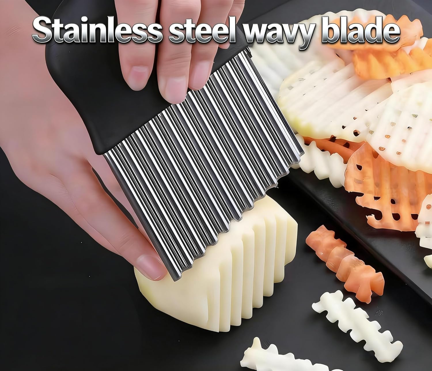 Stainless Steel Crinkle Cutter Knife – Wavy French Fry Slicer for Vegetables, Fruits & Decorative Food Prep