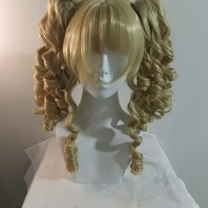 Cute Lolita Wig for Girls, Full Head Wig with Tiger Claw Clips and Double Ponytails, Daily Style for Women