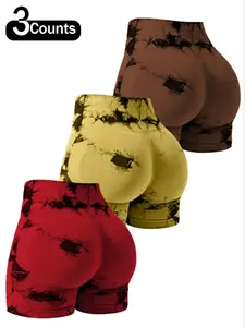 Women's Seamless Sport Shorts, High Stretch Bottoms, Simple Print Design, Comfortable Fit, Ideal for Daily Wear & Cycling, Fitness Exercise