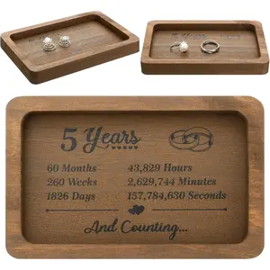 Anniversary   Rectangle Engraved Tray Wedding Anniversary Wooden Gifts for Him Husband Wife Trinket Dish Solid   Display Tray for Rings Watch(Rustic Style)