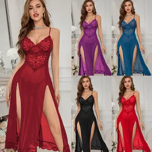 Lingerie Women Long Dress Pyjamas Lace Nightgown