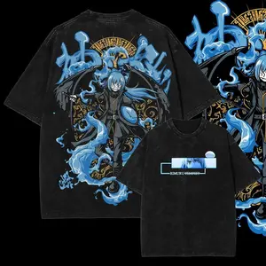 Retro Vintage That Time I Got Reincarnated as a Slime - Rimuru Tempest Anime Double Printed Oversize Lightweight Acid Washed Tee, Casual Unisex Fit, Rimuru Love