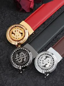 Men's Leather Belt with Automatic Buckle, Casual Fashion Business Waistband, All-Season Wearable Accessory, Essential Daily, Star Decorated Belt