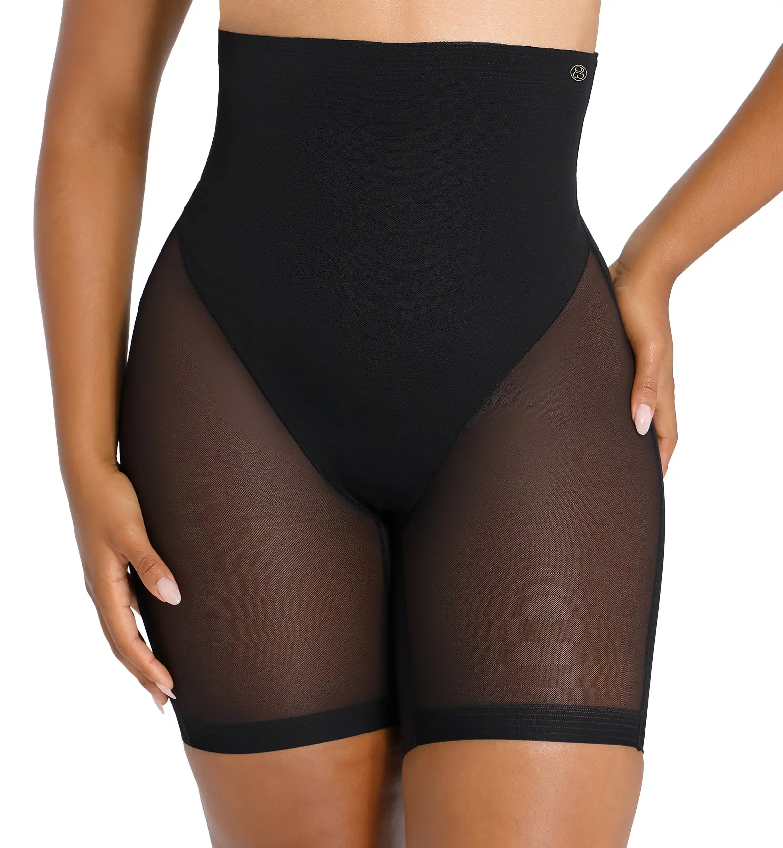 SHAPELLX BOOT-YEAH MeshSmooth High-Waisted Mid Thigh Short (MT240092) - Black