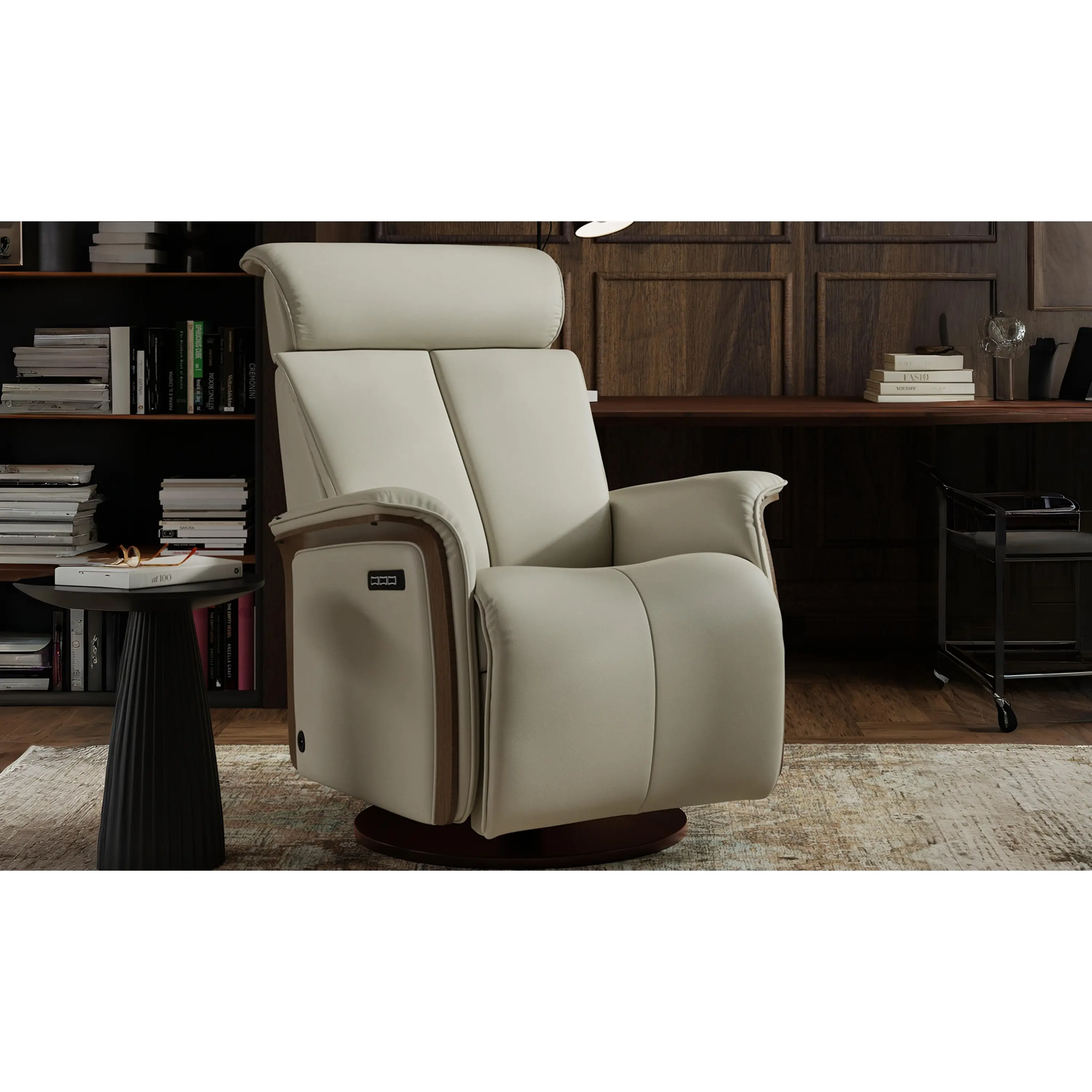 Fjords Jewel Modern Ergonomic Upholstered Leather Recliner Chair with Swivel Seat, Gliding Motion for Reading