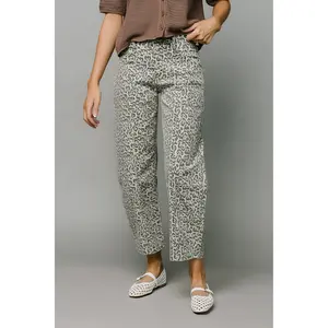 Leopard Barrel Jeans - High Rise, Relaxed Fit, Stretchy Material