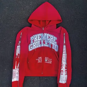 The Oath Oversized Boxy Zip Up Long Sleeve Outerwear Menswear Hoodie Sweatshirts Tops French Cotton Zipper Casual Embroidery Vintage Pullover All Seasons