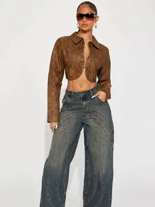 Western Swing Faux Leather Top - Brown