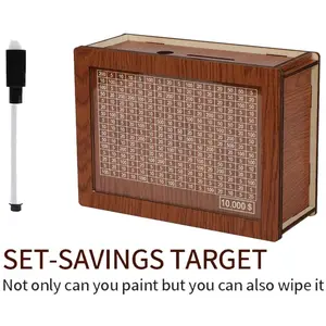 Countdown Money Saving Wooden Vault Box, 10000 Dollars Goal Tracker Piggy Bank, Classic Wooden Decor, Reusable Unbreakable Design for Family Saving & Money Management