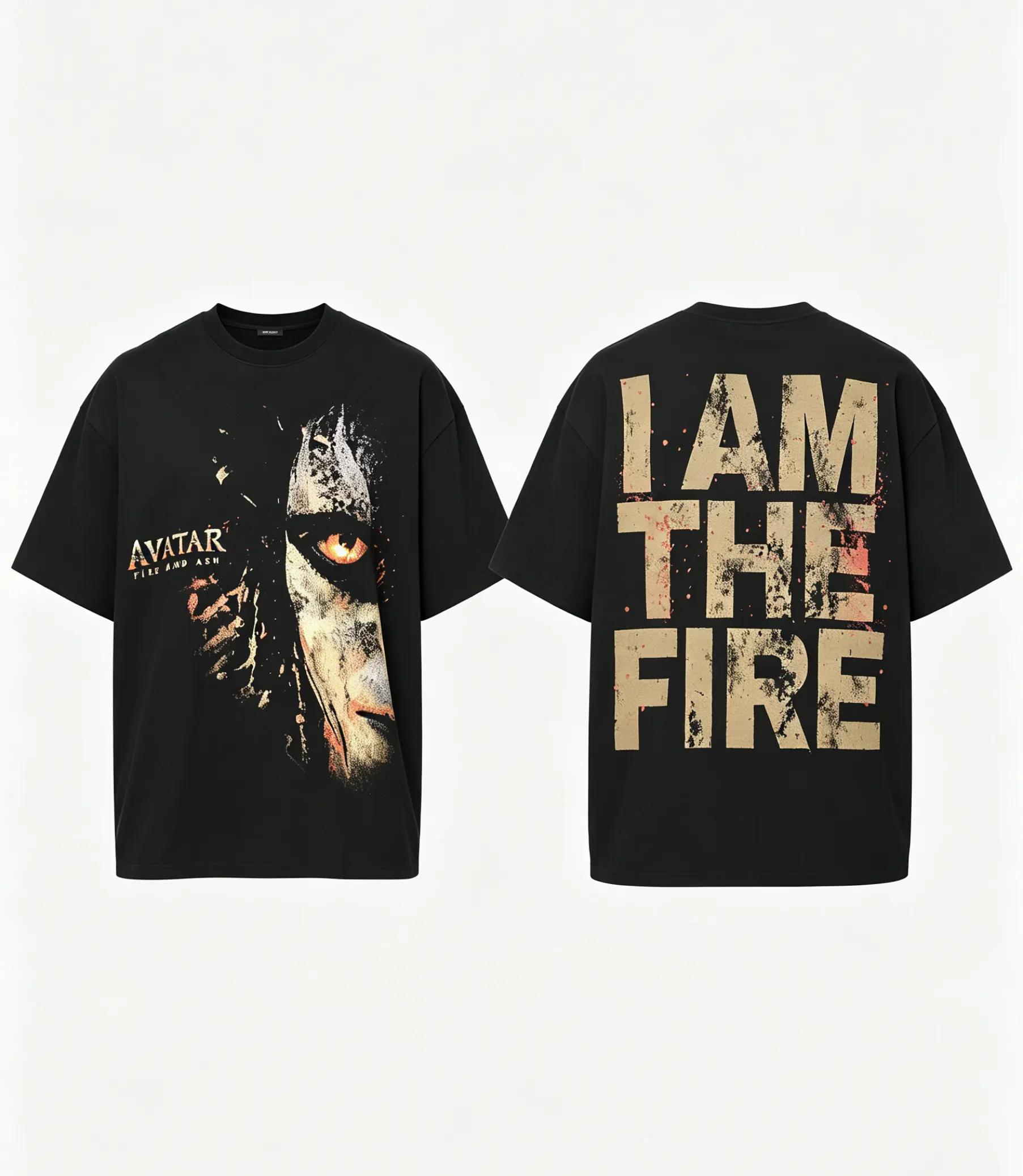 Men's Baggy Drape Techwear T-Shirt - Oversized Heavyweight Acid Wash Avatar "Fire & Ash" Sci-Fi Movie Merch, Short-Sleeve Streetwear Top, Shortsleeve, Menswear, Cotton, Original