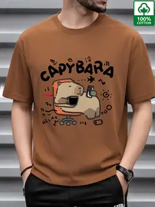 Unisex Oversized T-Shirt, Capybara No Rush Cute Chill Graphic, Streetwear Short Sleeve Tee, Casual Fitted Long Clothing, Casual Everyday Wear