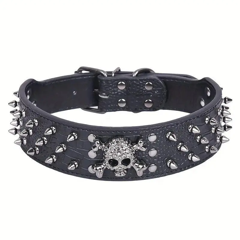 Skull Pet Collar Color Round Head Nails Dog Collar Skull Rivets Decorative Dog Collar