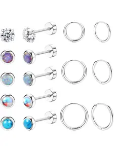 8 Pairs G23 Titanium Earrings Set for Sensitive Ears 20 Gauge Pure Titanium Huggie Hoop Earrings Ball Cubic Zirconia G23 Hypoallergenicstyle-A Ear Studs Trendy Jewelry