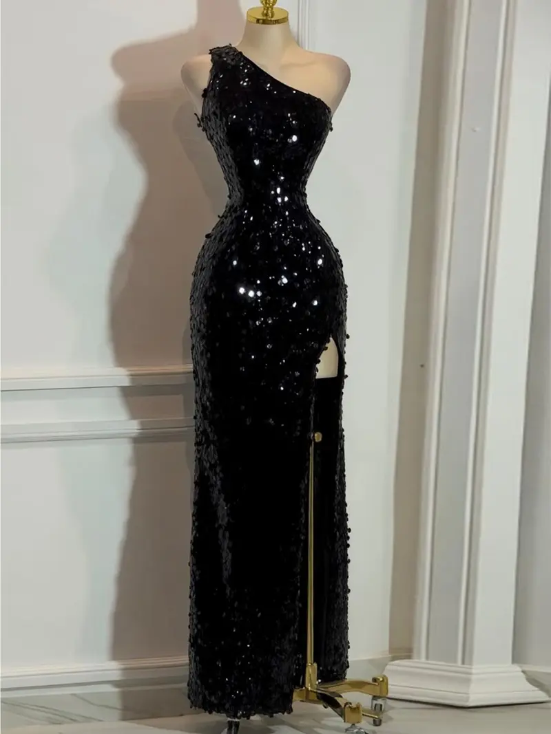 slim fit dress slacks Long Glitter Sequin Formal Prom A Line Dress