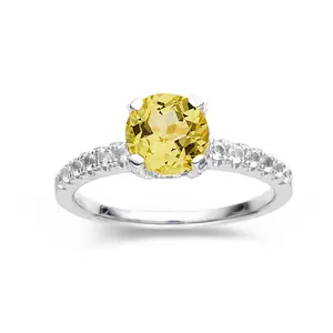 Yellow Sapphire Rhodium over Silver Ring