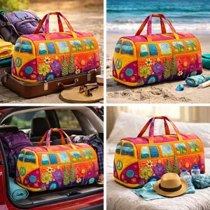 Unisex Boho Quilted Weekender Travel Bag, Lightweight & Comfortable, Hippie Design