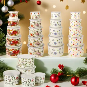 Christmas Enamel Sealed Food Storage Bowls Set, Airtight Containers for Fridge, Portable Lunch Boxes, Salad Mixing Bowl, Holiday Gift Ideas