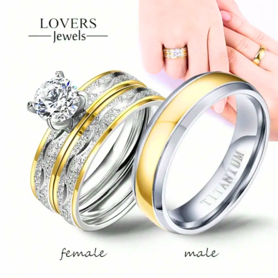 Couple Rings Exquisite Women Rhinestones Zirconia Rings Set Simple Men  Ring Wedding Band Jewelry For Lover engagement ring