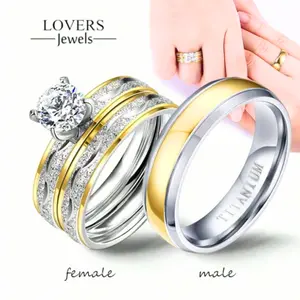 Couple Rings Exquisite Women Rhinestones Zirconia Rings Set Simple Men  Ring Wedding Band Jewelry For Lover engagement ring
