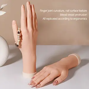 Realistic, flexible hand model with articulated joints, specially designed for nail art practice, jewelry display, and live streaming props; also suitable for Halloween decoration; includes optional practice nails.