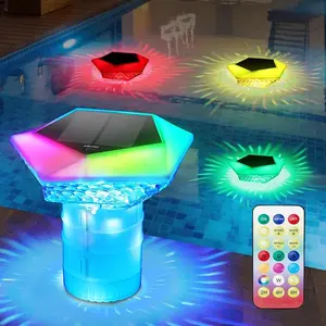Summer Spring Gift Solar Chlorine Floater with Pool Light, Remote Light Up Pool Floats Fits 3 Inch Tablets, IP68 Waterproof Adjustable Flow Floating Chlorine Dispenser for Pool, Hot Tub
