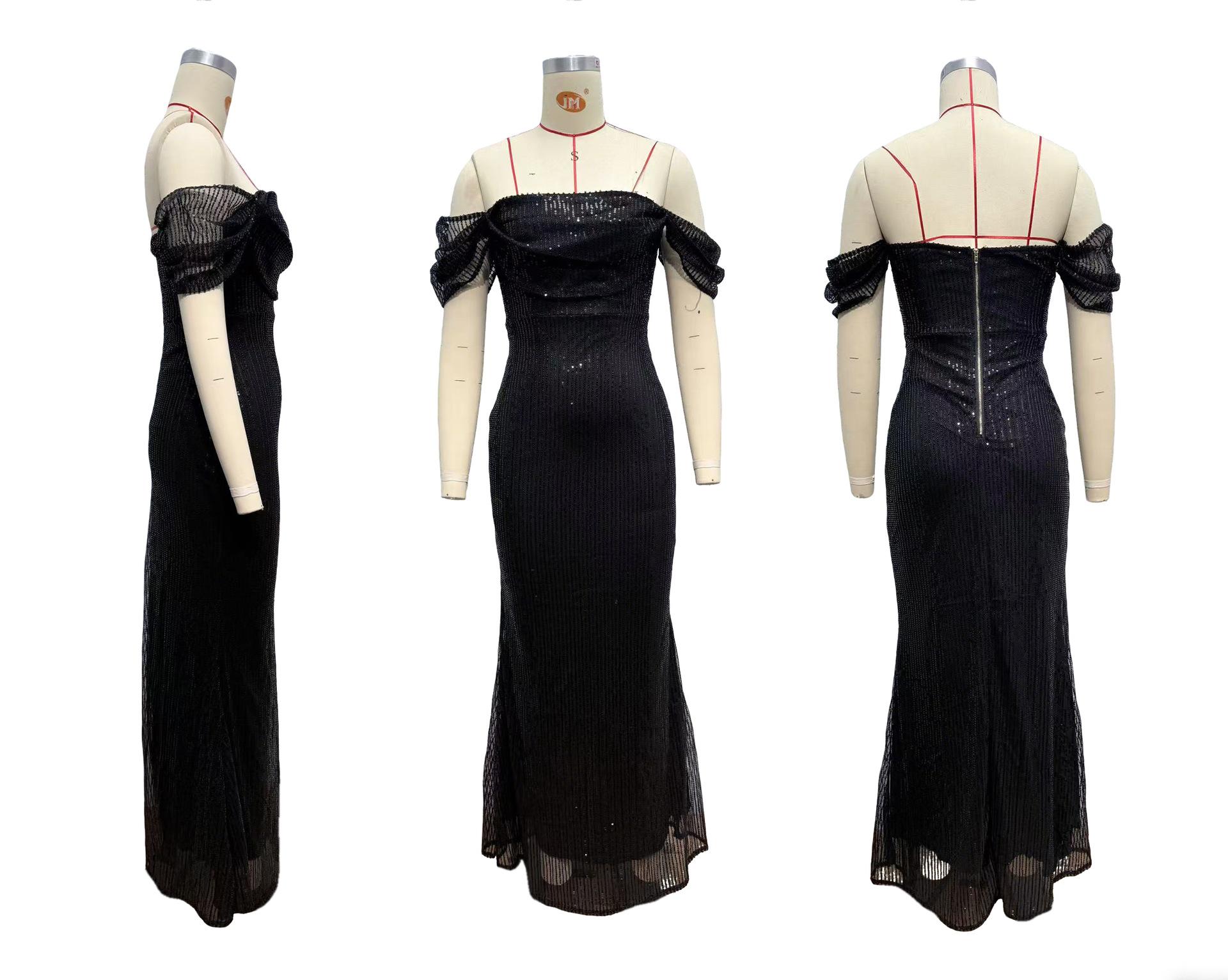 Womens Sequin Off-Shoulder Split Dress