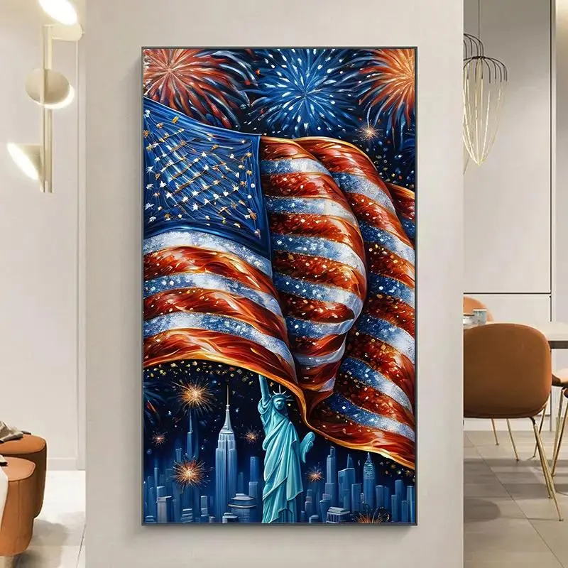 American Flag Pattern DIY Diamond Arts Colorful Painting Kit without Frame, DIY 5D Diamond Arts Colorful Painting for Bedroom Home Wall Decor, Diamond Painting Kits