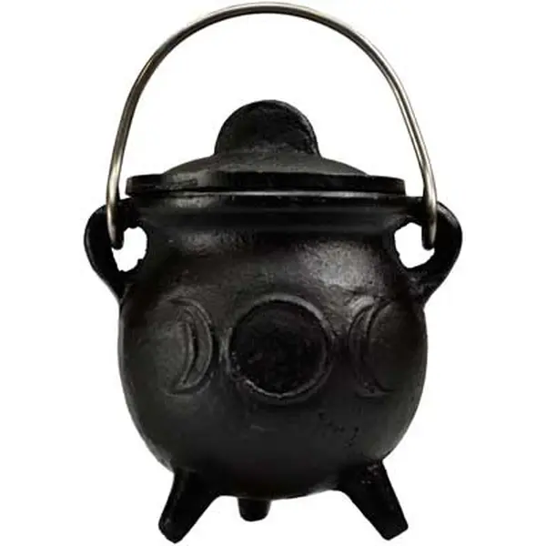 Triple Moon Cast Iron Cauldron with Lid — 3 Inch Altar Cauldron