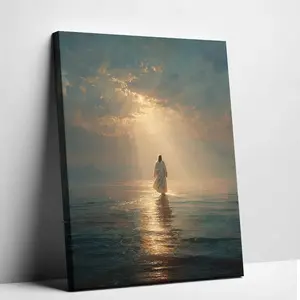 Jesus Walking on Water Canvas Wall Art - Christian Faith Inspirational Poster, Divine Light Miracle Print, Modern Religious Home Decor
