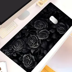 Rose Pattern Mouse Pad, 1 Count Large Gaming Mouse Pad, Office Desk Accessories Non-slip Rubber Base Stitched Edge Desk Pad for Laptop Desktop Gaming Mousepad