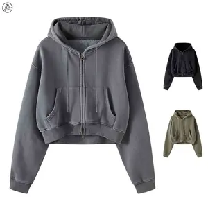 Arssm Women’s Cropped Zip-Up Hoodie – Acid Wash Double Zipper Short Sweatshirt for Trendy Streetwear & Casual Fall Outfits