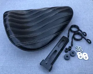 Thin High Back Seat Genuine Leather Harley Yamaha Chopper Bobber Honda Triumph Universal Solo Seat Tuk & Roll with mounting kit and springs.