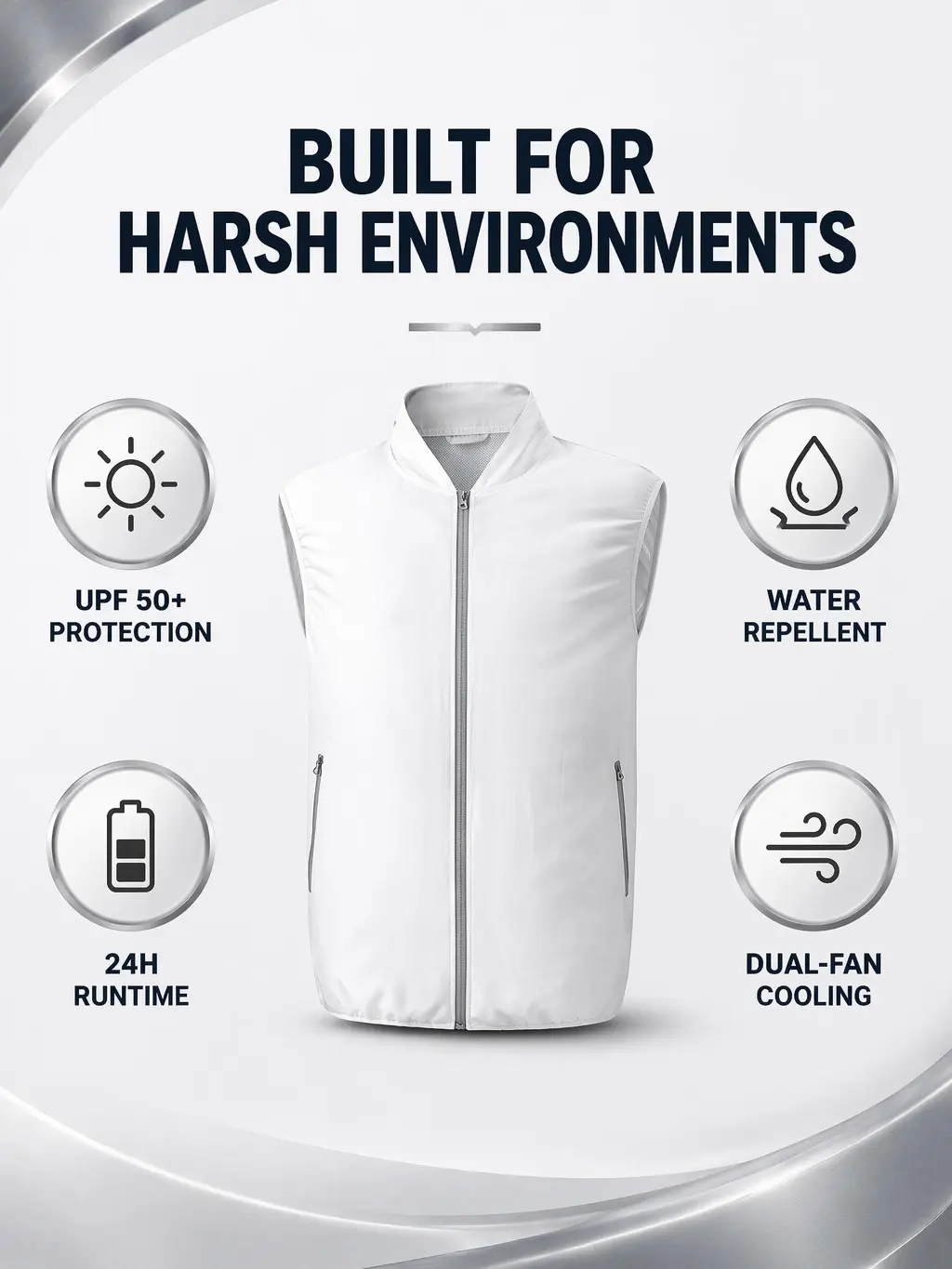 Fan-Cooled Cooling Vest for Men - Sleeveless Solid Woven Menswear Work Top, Activewear for Hot Weather Construction, Athletic, Sports Clothes, Twill, Sportswear, Fan Built-In