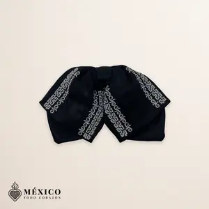 Black Mexican Charro Moño with Silver Embroidery – Kid Size | Bowtie for Children’s Fiestas, Rodeos or Cultural Events | México Todo Corazón
