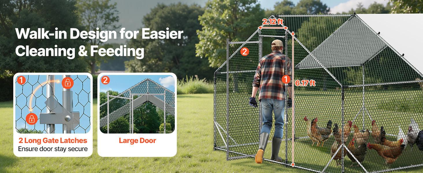 VEVOR Enclosed Chicken Cage, 9.8x9.8x6.6ft Walk-In Poultry Coop with Waterproof Cover, Sturdy Frame, Spire Roof, Spiral-Bottom Guard, Predator-Proof Mesh, All-Seasons Weather Resistance for Backyard Farm Hens (Walk-In Care Ease)#BackToSchool