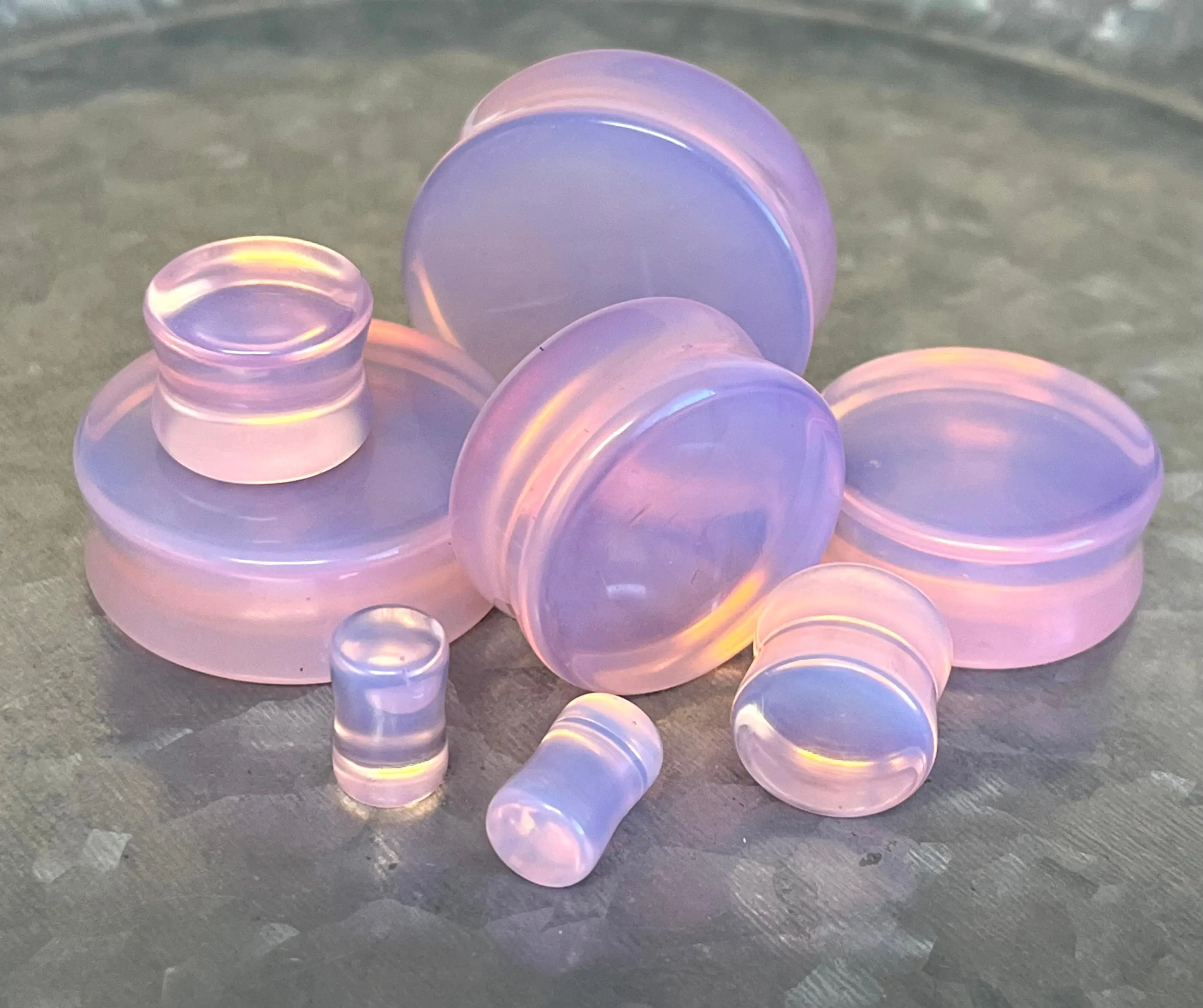 PAIR of Beautiful Lavender Opalite Stone Glass Plugs - Gauges 2g (6mm) to 32mm!