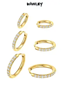 WANGXY 316L Surgical Steel Huggie Hoop Earrings Dainty Pave Cubic Zirconia Cartilage Tiny Earring for Sensitive Ears Hypoallergenic Lightweight Minimalist Versatile Earrings for Women Men Earring Stack 3-Pair 8mm 10mm 12mm