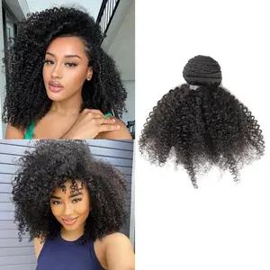 Afro Kinky Curly Human Hair Bundles Afro Curly Weave Hair Extensions for Black Women Unprocessed Virgin Hair Afro Kinky Human Hair Bundles Natural Color