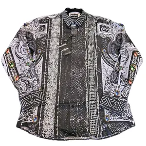 Barabas Men's Casual Black Long-Sleeve Shirt with Snake Greek Pattern and Rhinestones, Menswear Top